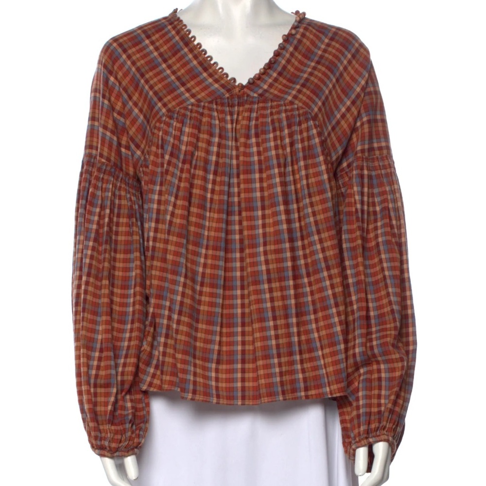 Doen Savona Orange Plaid Top Size Small